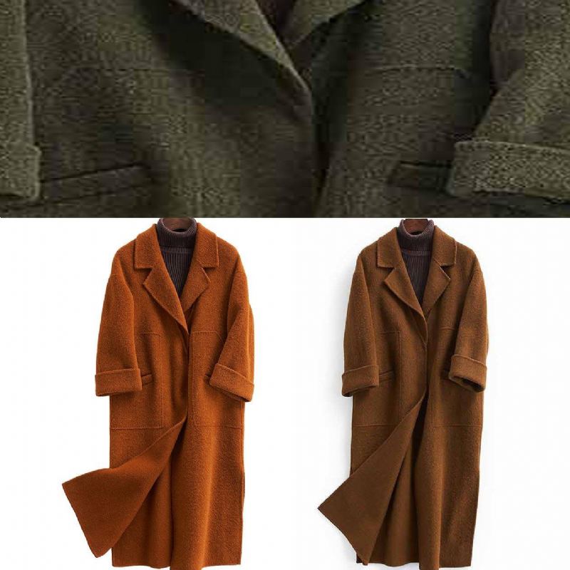 Trench-coat Surdimensionné À La Mode Manteaux À Manches Mi-longues En Laine Crantés Chocolat - Trenchs femmes