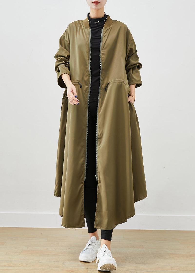 Trench-coat Vert Armée En Spandex Avec Fermeture Éclair Cordon De Serrage Automne - Trenchs femmes