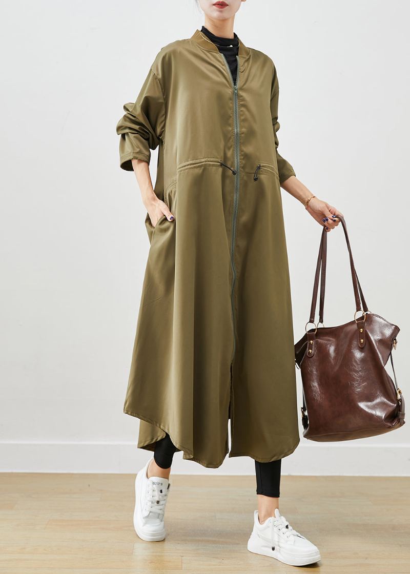 Trench-coat Vert Armée En Spandex Avec Fermeture Éclair Cordon De Serrage Automne - Trenchs femmes