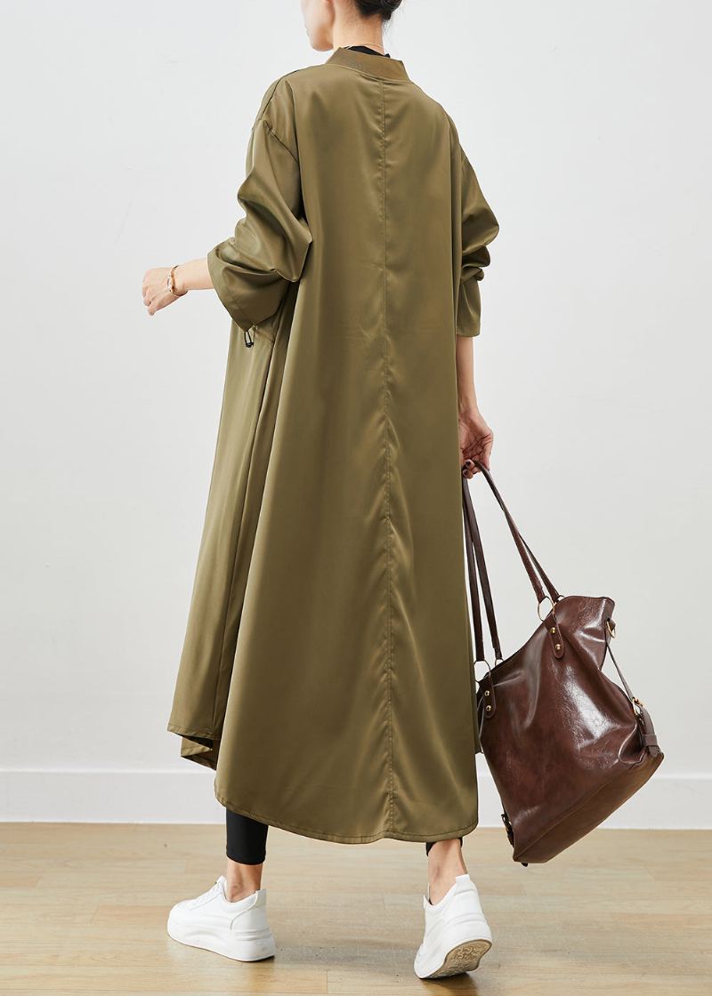 Trench-coat Vert Armée En Spandex Avec Fermeture Éclair Cordon De Serrage Automne - Trenchs femmes