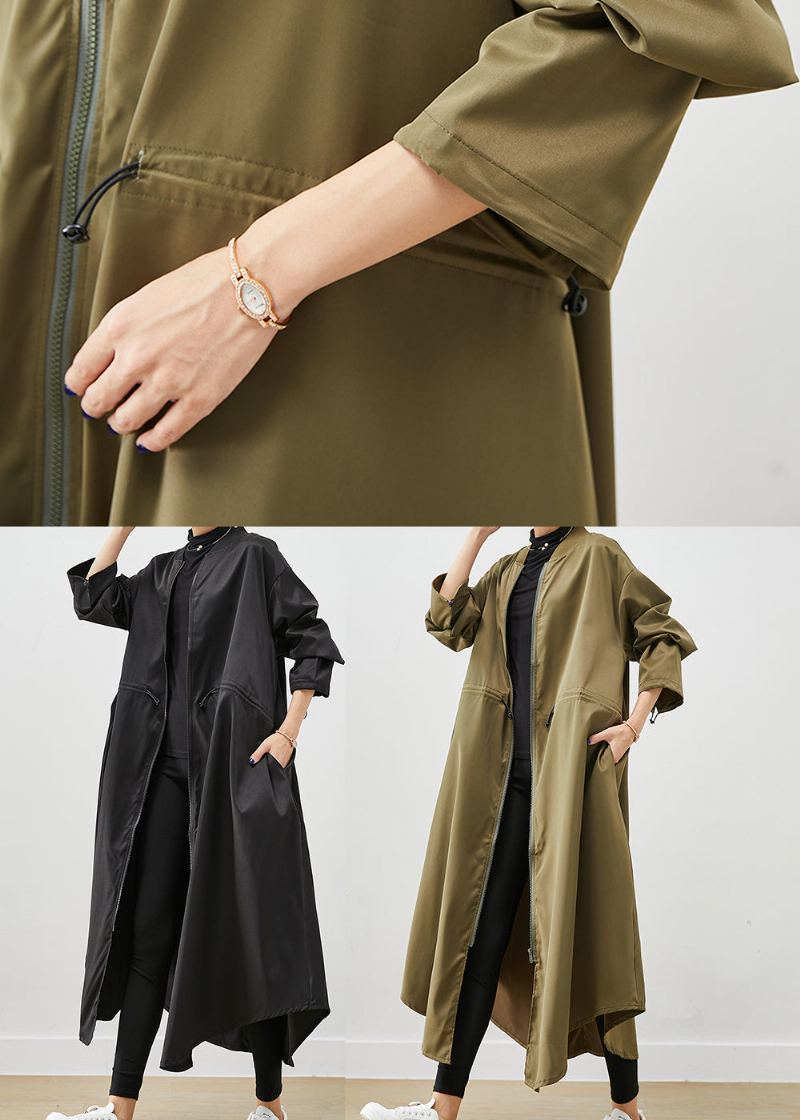 Trench-coat Vert Armée En Spandex Avec Fermeture Éclair Cordon De Serrage Automne - Trenchs femmes