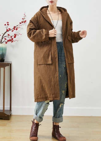 Trench En Coton Avec Poches À Capuche Marron Moderne Printemps