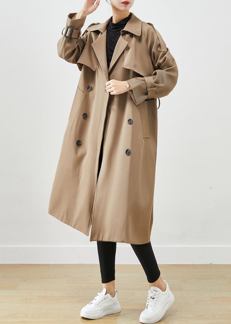 Trench En Coton Avec Poches Doubles Poitrine Café Chic Automne