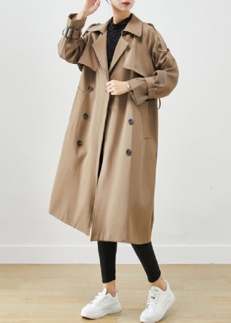 Trench En Coton Avec Poches Doubles Poitrine Café Chic Automne