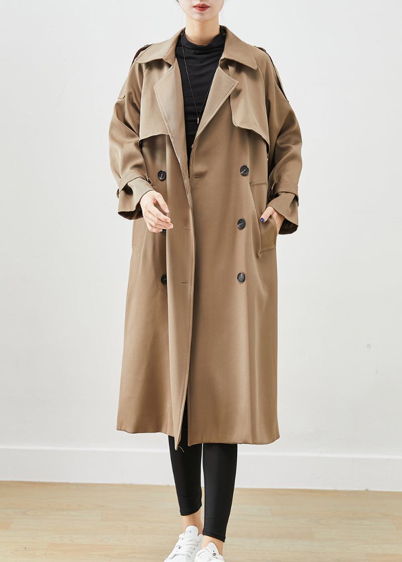 Trench En Coton Avec Poches Doubles Poitrine Café Chic Automne - Trenchs femmes