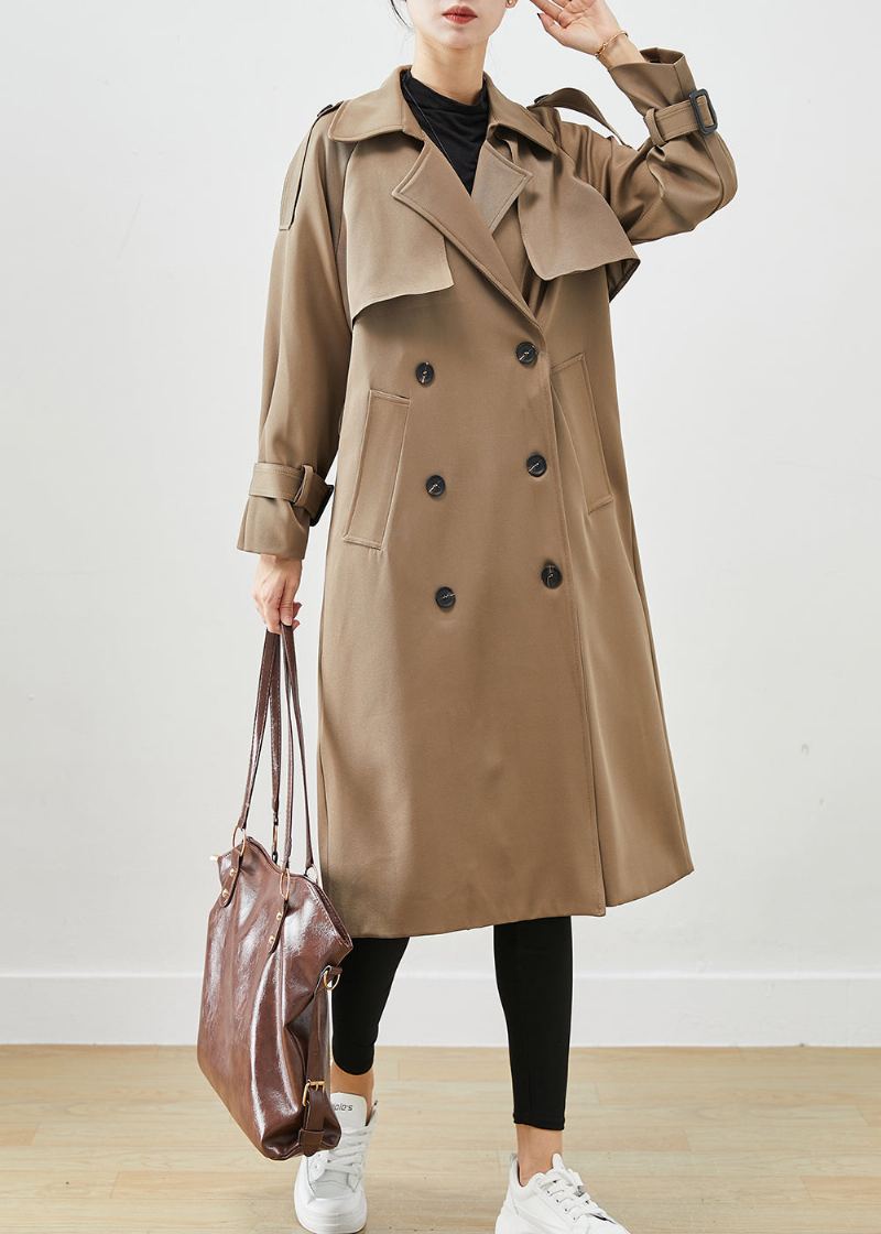 Trench En Coton Avec Poches Doubles Poitrine Café Chic Automne - Trenchs femmes