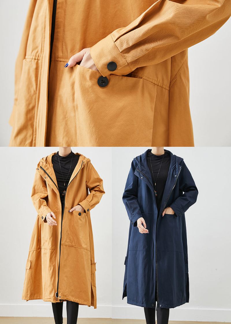 Trench En Coton Avec Poches Surdimensionnées Bleu Marine Naturel Automne - Trenchs femmes