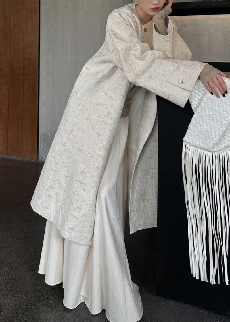 Trench En Coton Bouton Imprimé Abricot Fait À La Main Automne - Trenchs femmes