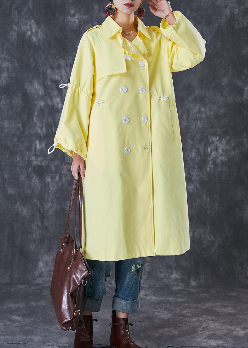 Trench En Coton Double Poitrine Avec Cordon De Serrage Jaune Clair Français Automne