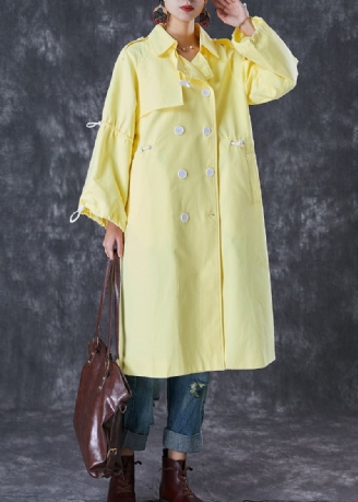 Trench En Coton Double Poitrine Avec Cordon De Serrage Jaune Clair Français Automne