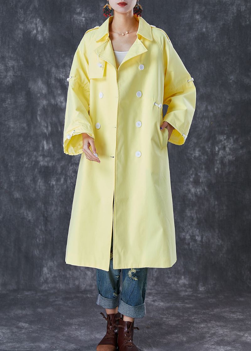 Trench En Coton Double Poitrine Avec Cordon De Serrage Jaune Clair Français Automne - Trenchs femmes