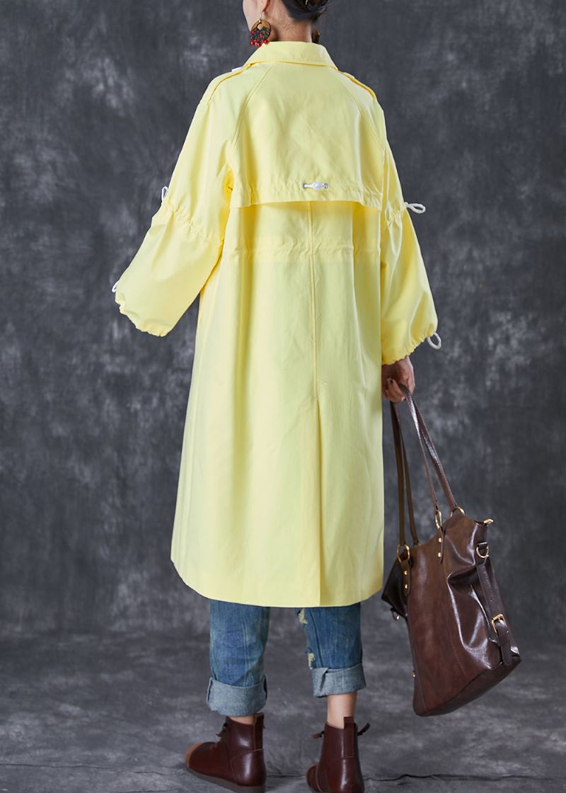 Trench En Coton Double Poitrine Avec Cordon De Serrage Jaune Clair Français Automne - Trenchs femmes