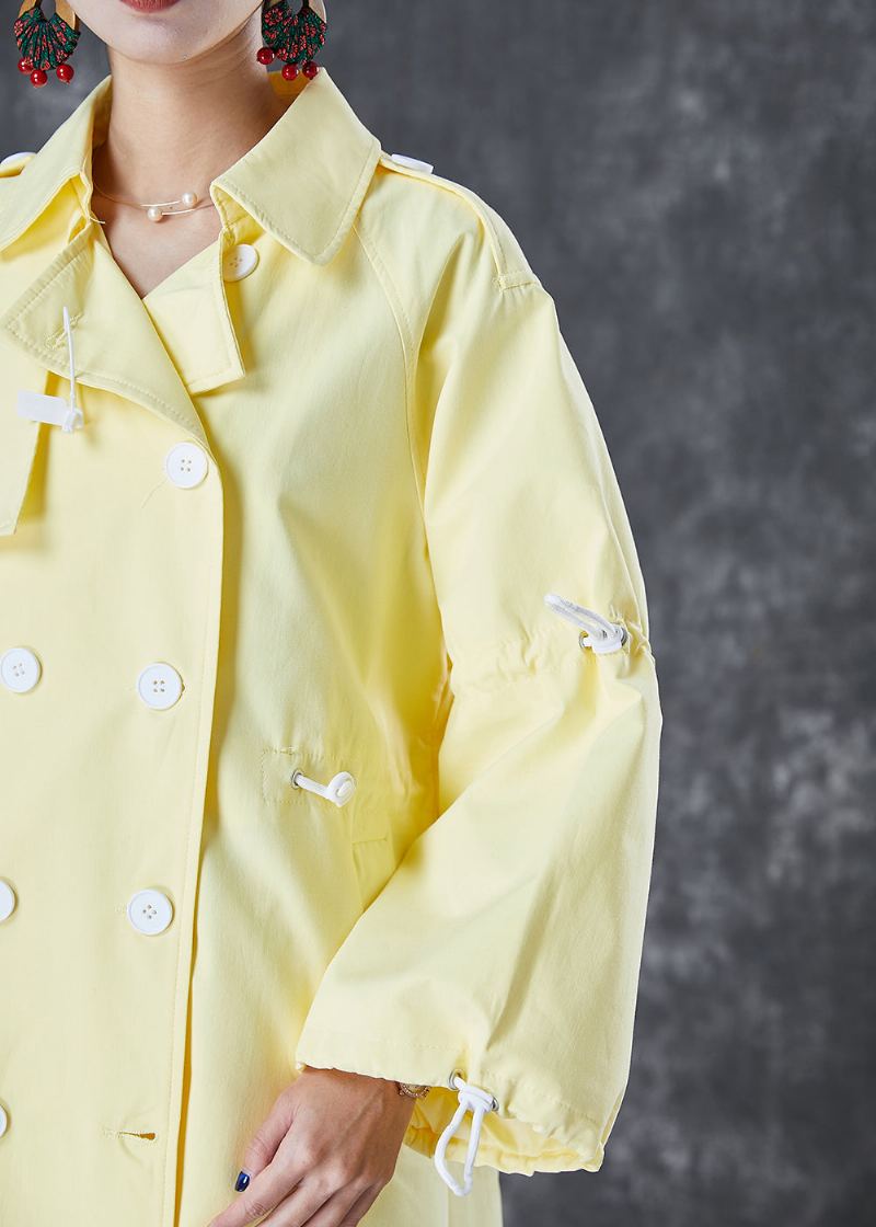 Trench En Coton Double Poitrine Avec Cordon De Serrage Jaune Clair Français Automne - Trenchs femmes