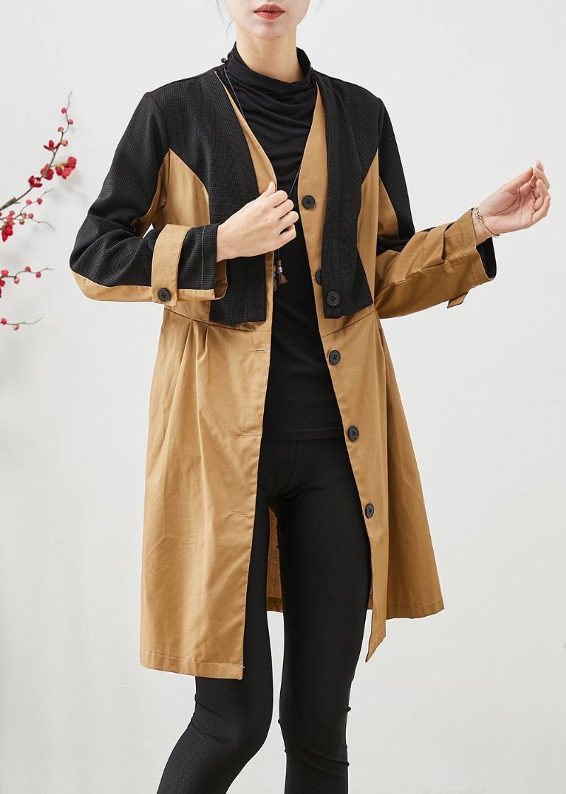 Trench En Coton Patchwork Élégant Colorblock Silm Fit Automne