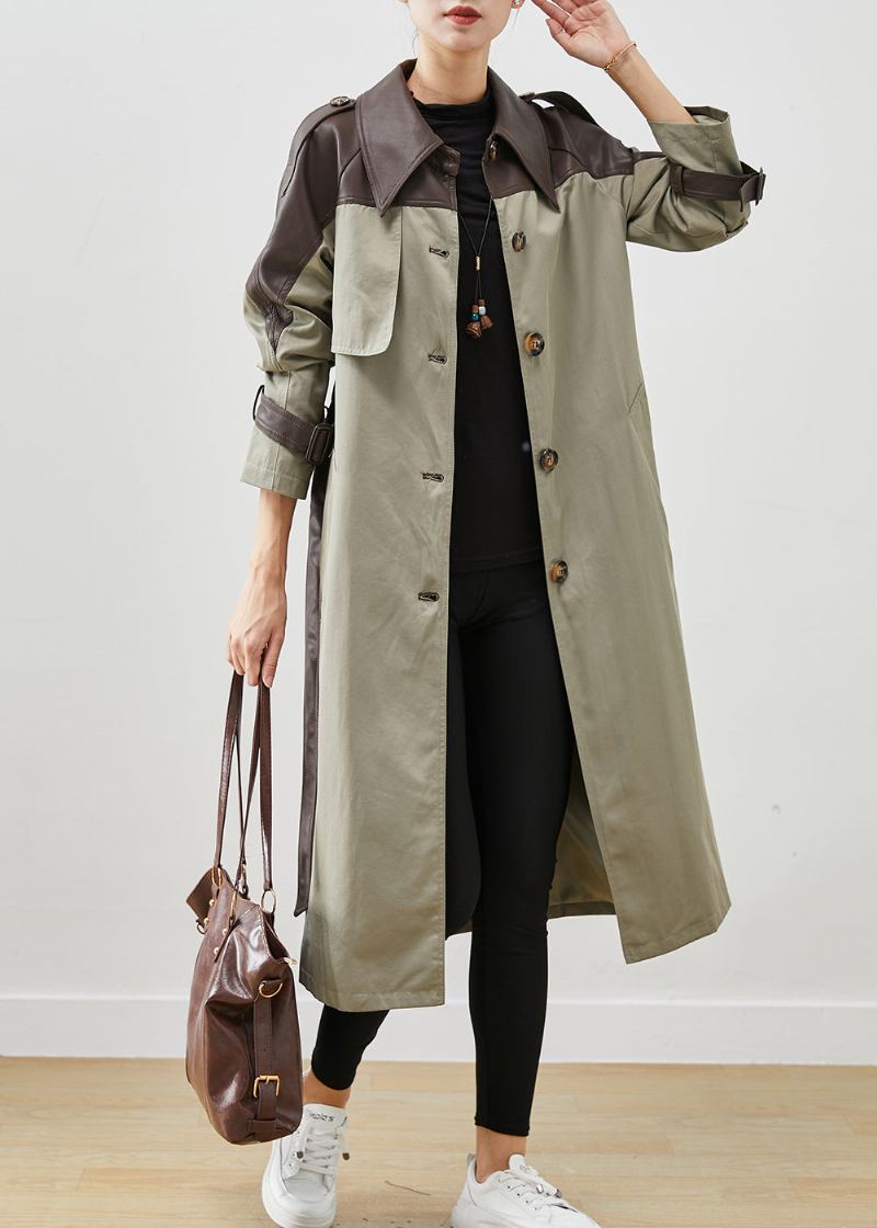 Trench En Coton Patchwork Gris Vert Col Claudine Printemps