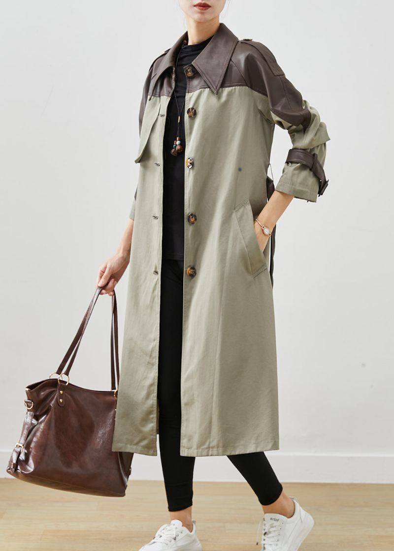 Trench En Coton Patchwork Gris Vert Col Claudine Printemps - Trenchs femmes