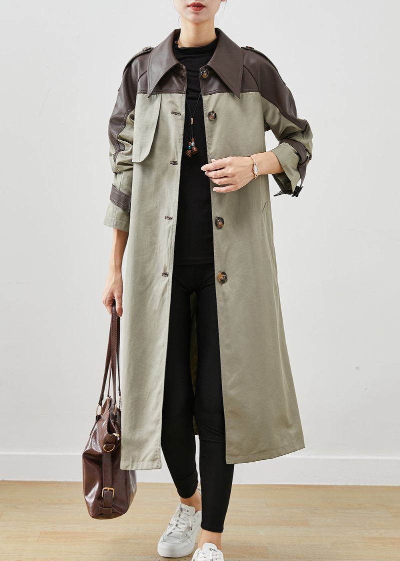 Trench En Coton Patchwork Gris Vert Col Claudine Printemps - Trenchs femmes