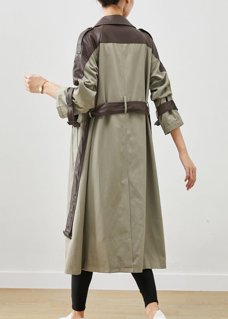 Trench En Coton Patchwork Gris Vert Col Claudine Printemps - Trenchs femmes