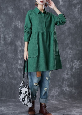 Trench En Coton Vert Avec Poches Surdimensionnées Grande Taille Automne