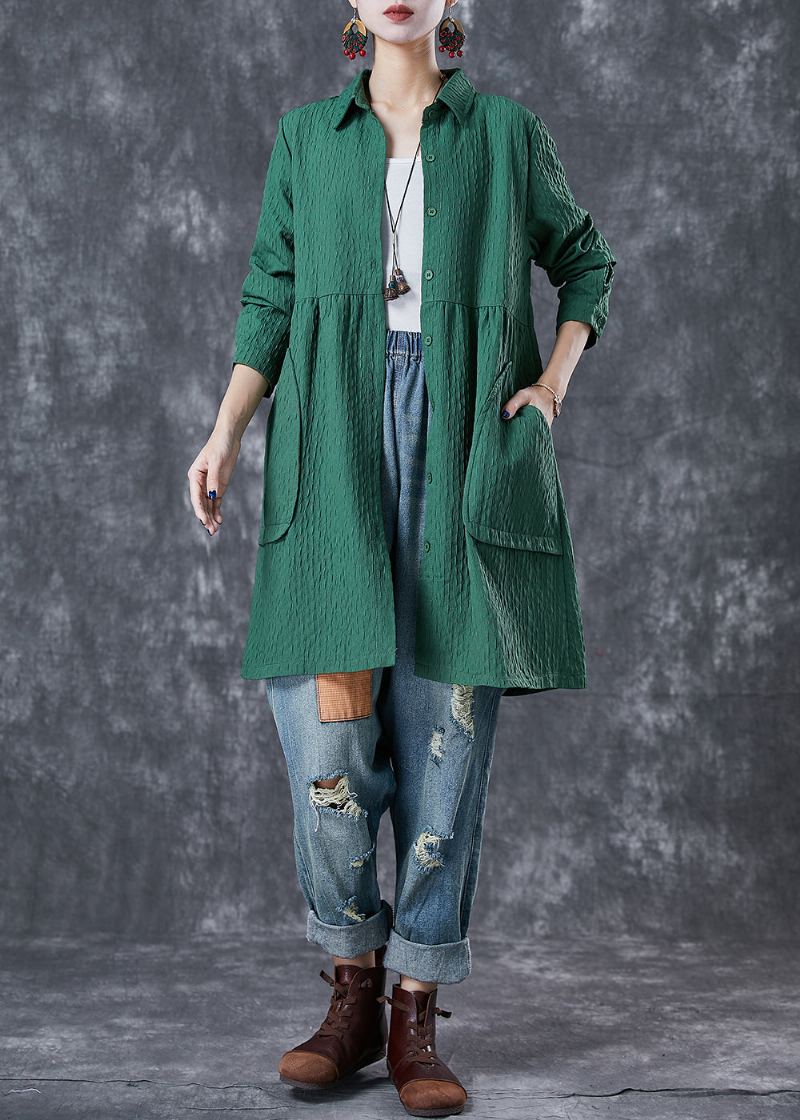 Trench En Coton Vert Avec Poches Surdimensionnées Grande Taille Automne - Trenchs femmes