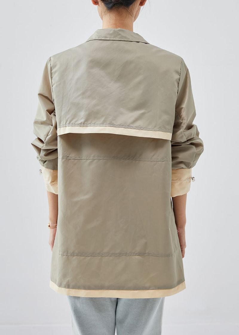 Trench Décontracté En Coton Vert Clair Avec Fermeture Éclair Patchwork Printemps - Trenchs femmes