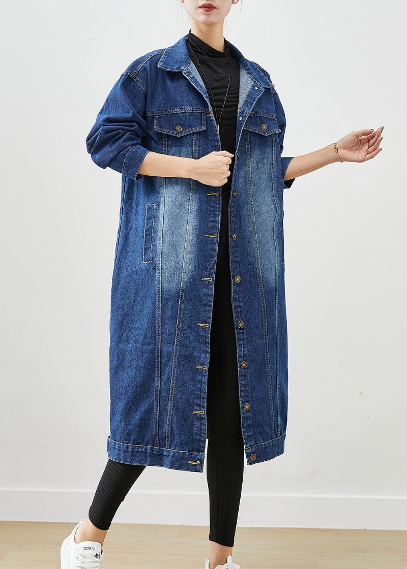 Trench En Jean Boutonné Surdimensionné Bleu Mode Automne - Trenchs femmes