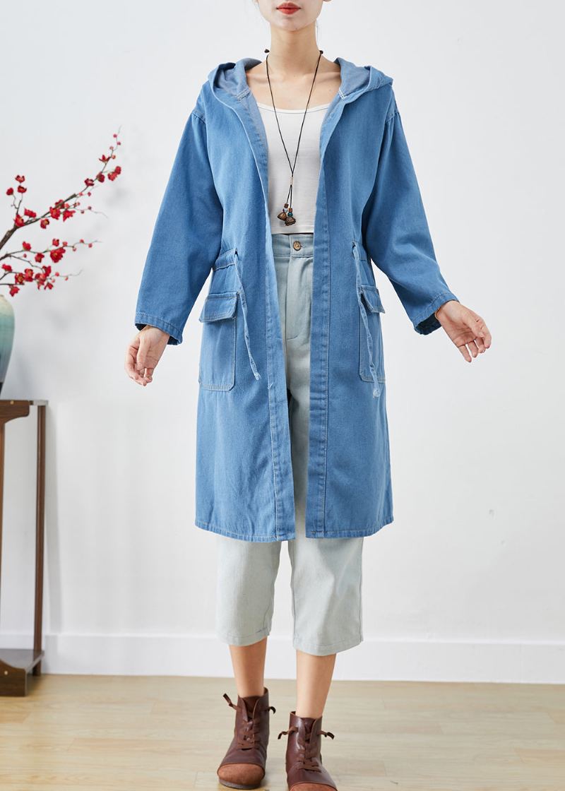 Trench En Jean À Capuche Cintré Bleu Grande Taille Automne - Trenchs femmes