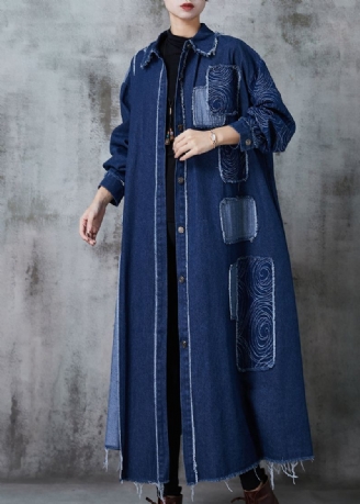 Trench En Jean Surdimensionné Bleu Marine Avec Appliques En Patchwork Printemps