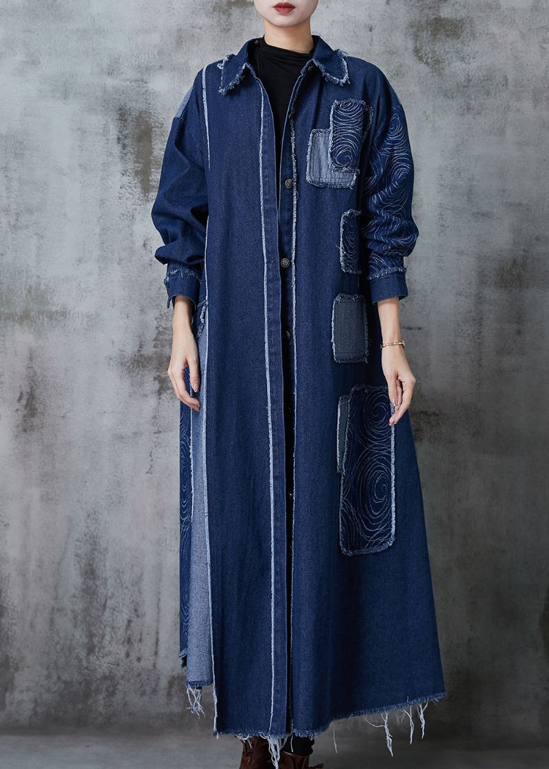 Trench En Jean Surdimensionné Bleu Marine Avec Appliques En Patchwork Printemps - Trenchs femmes