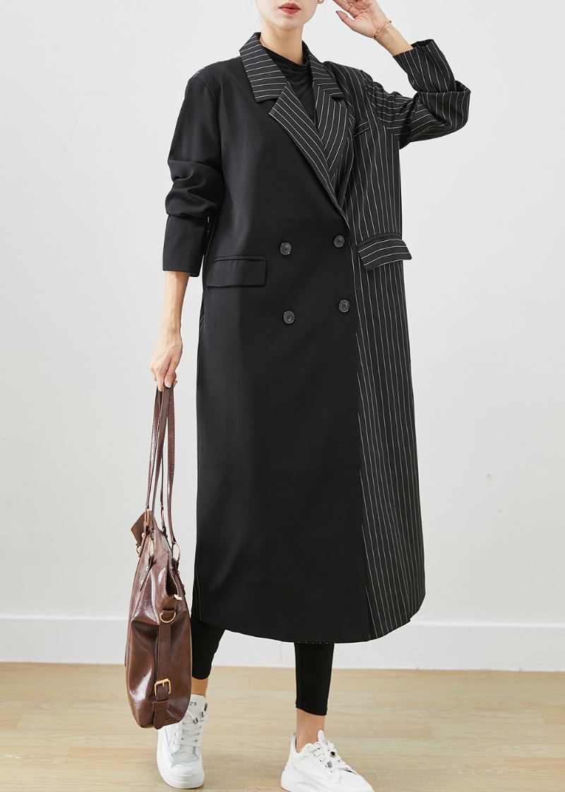 Trench Moderne En Spandex À Rayures Asymétriques Noires Automne - Trenchs femmes