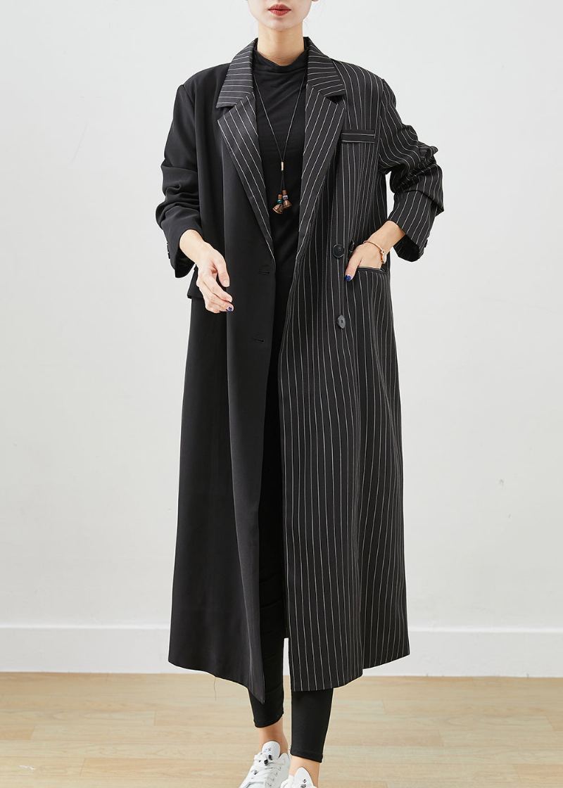 Trench Moderne En Spandex À Rayures Asymétriques Noires Automne - Trenchs femmes