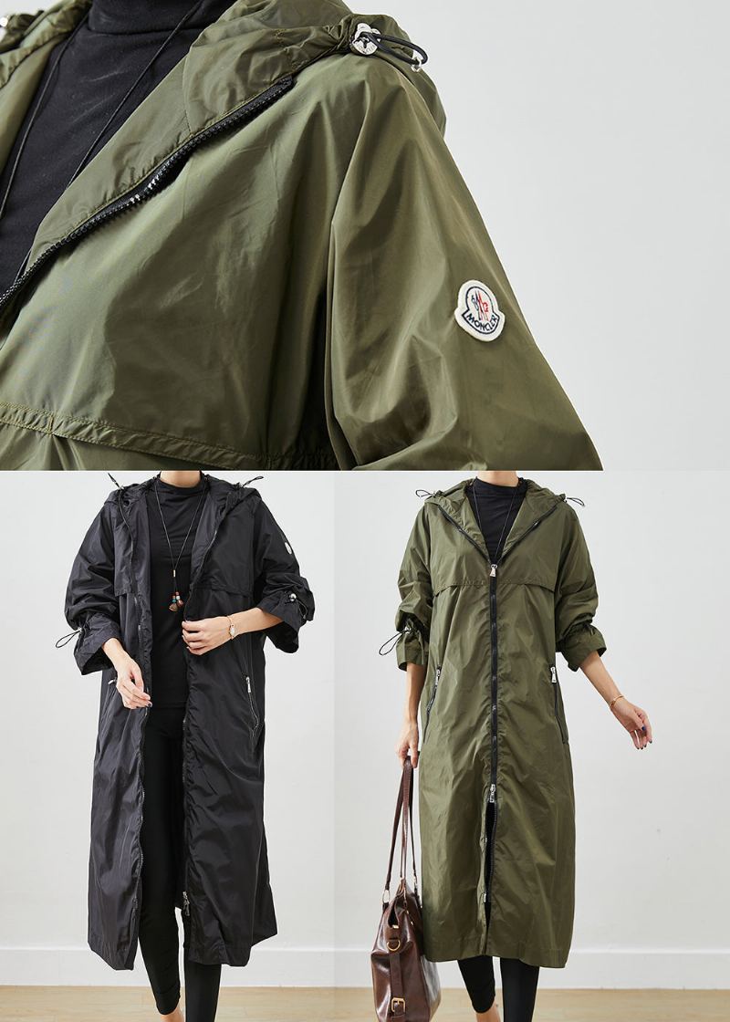 Trench En Spandex Vert Armée Cintré Avec Cordon De Serrage - Trenchs femmes