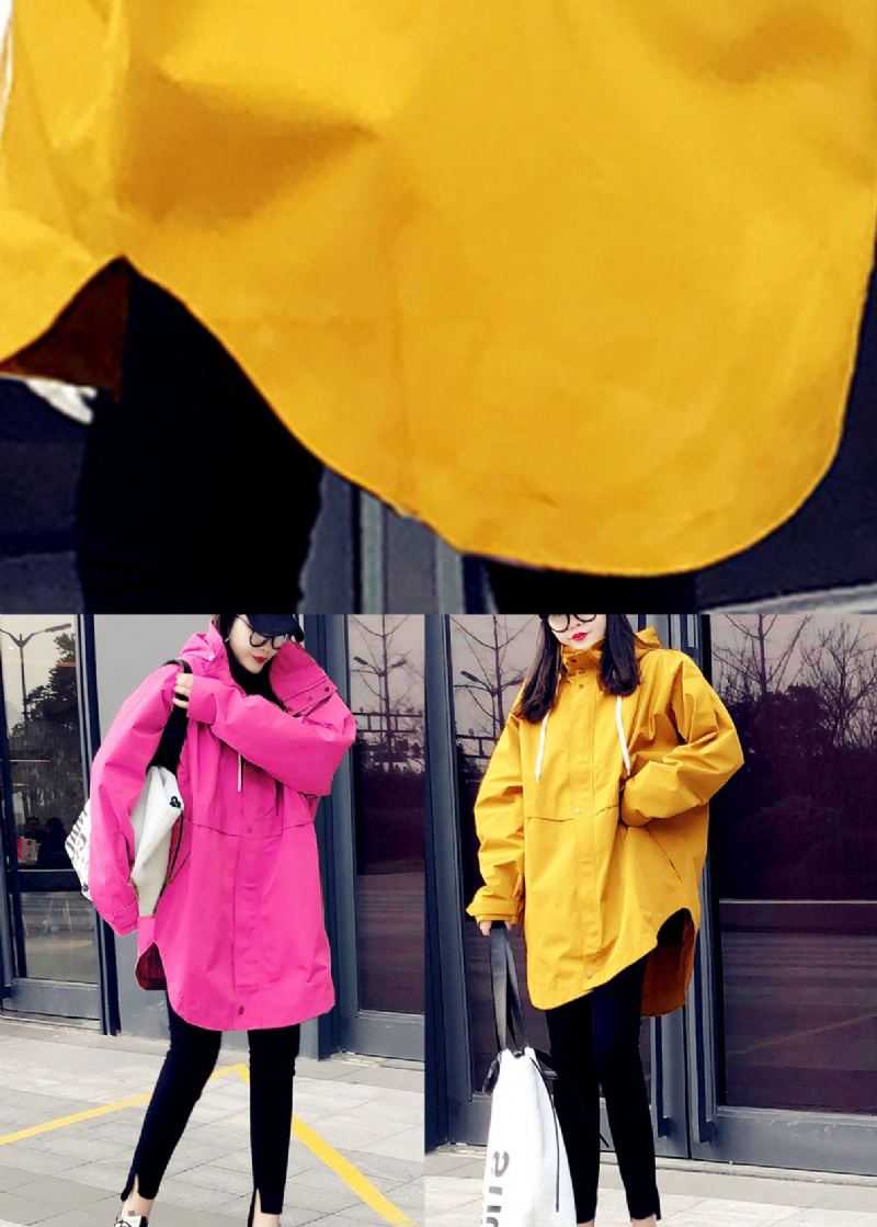 Trenchs Asymétriques À Fermeture Éclair Rose Uniques Trench-coats D'automne Réguliers - Jaune