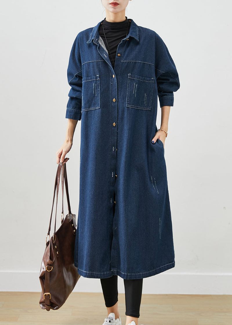 Trenchs En Denim Bleu Marine Poches Surdimensionnées Automne - Trenchs femmes