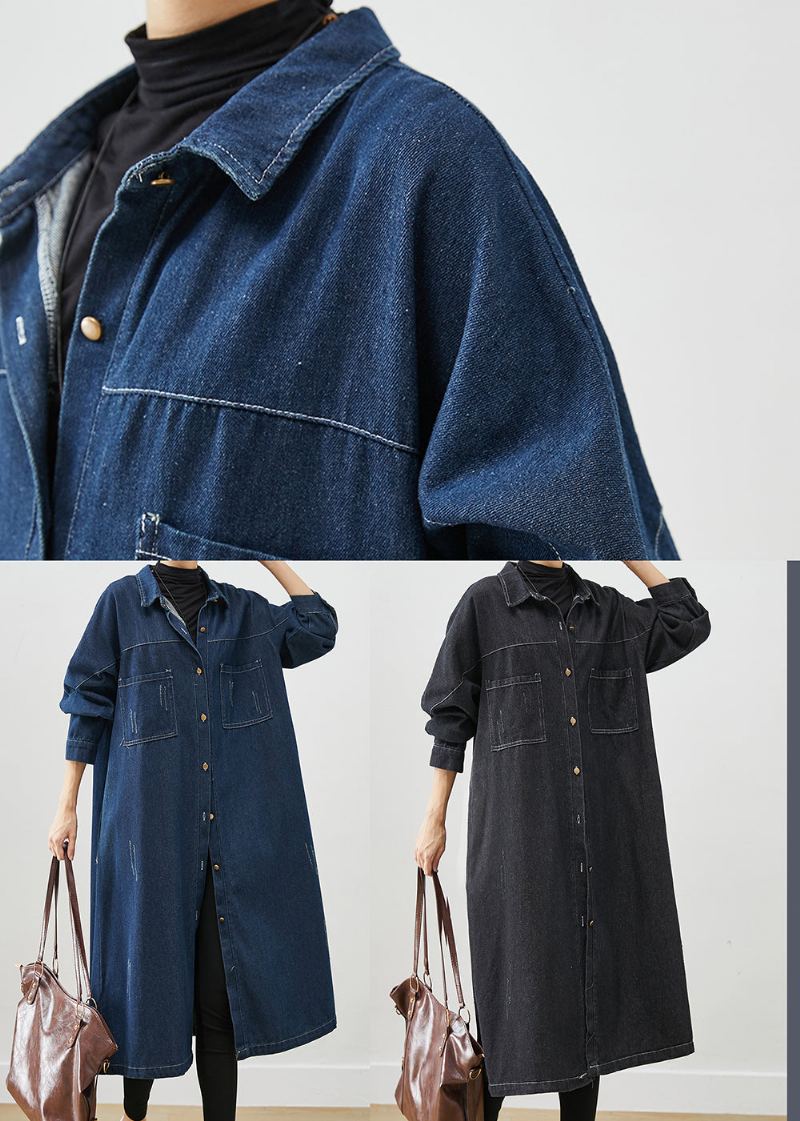 Trenchs En Denim Bleu Marine Poches Surdimensionnées Automne - Trenchs femmes