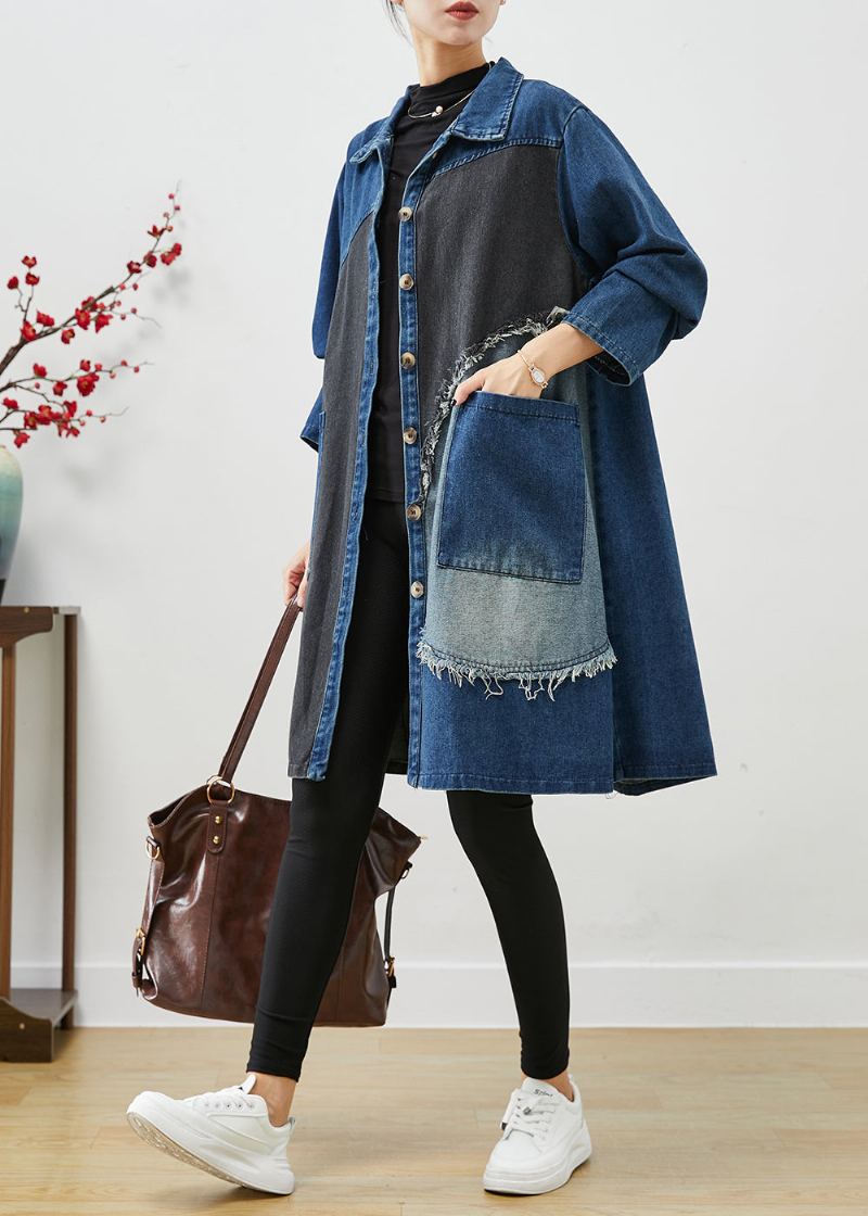 Trenchs En Denim Patchwork Asymétrique Bleu Unique Automne