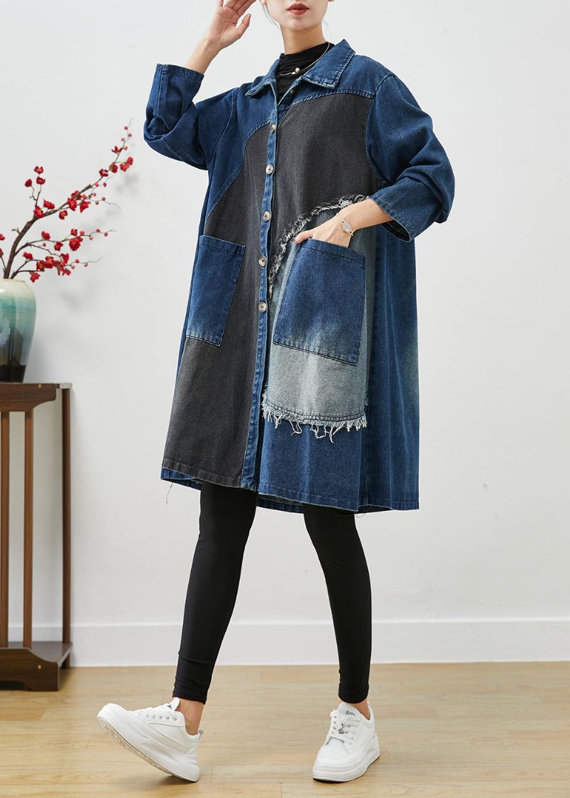 Trenchs En Denim Patchwork Asymétrique Bleu Unique Automne - Trenchs femmes