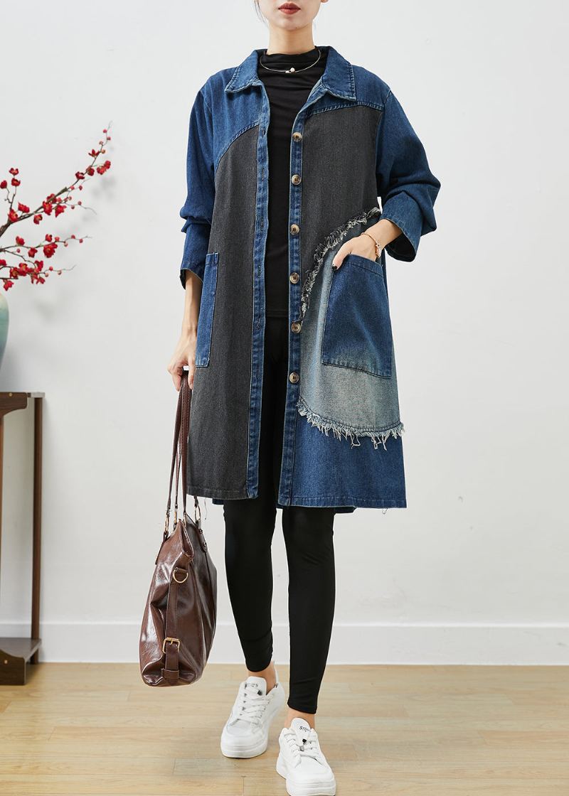 Trenchs En Denim Patchwork Asymétrique Bleu Unique Automne - Trenchs femmes