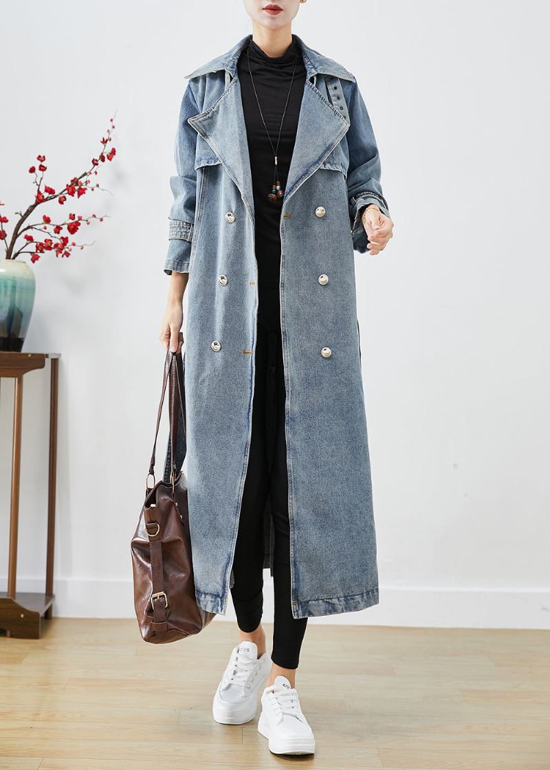 Trenchs En Denim Surdimensionnés À Double Boutonnage Bleu Clair Élégants Automne - Trenchs femmes