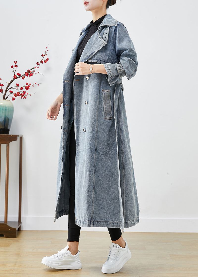 Trenchs En Denim Surdimensionnés À Double Boutonnage Bleu Clair Élégants Automne - Trenchs femmes