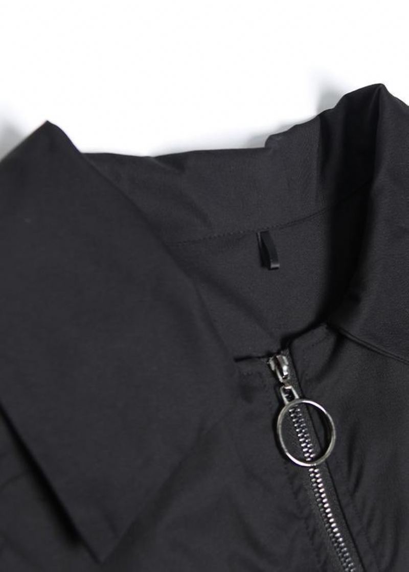 Tunique En Coton Asymétrique Sans Manches Faite À La Main Forme Robe En À Revers Noir - Trenchs femmes