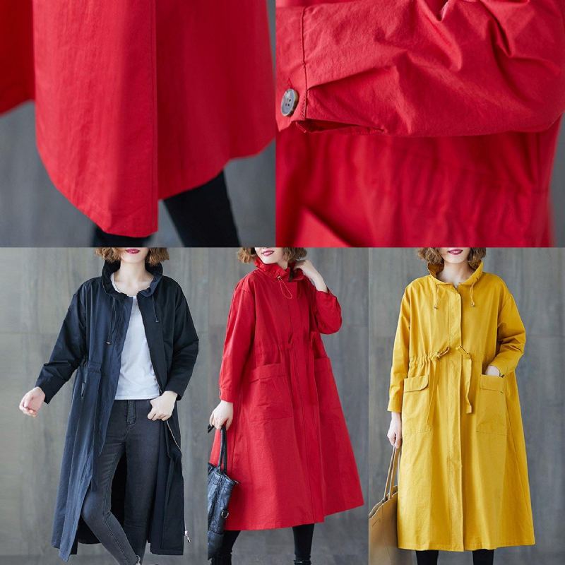 Vestes Longues D'automne Vêtements De Luxe Grande Taille Manteau À Volants Et Fermeture Éclair Avec Cordon De Serrage - Trenchs femmes