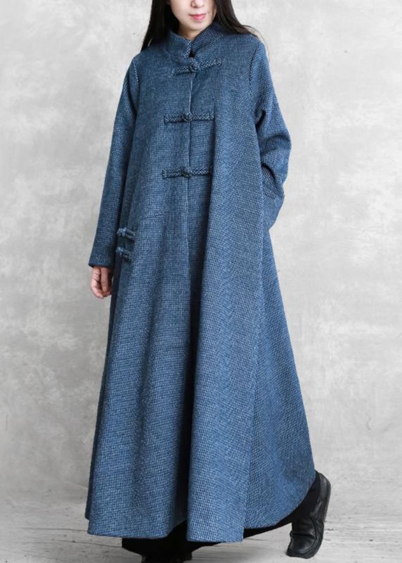 Vestes Vintage Grande Taille Manteau Bleu Col Montant Asymétrique Manteaux En Laine