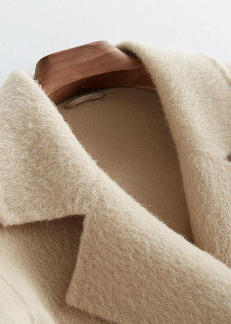 Vêtements D'extérieur De Luxe En Laine Beige Manteaux Amples Mi-longs Veste Crantée À Manches Longues - Trenchs femmes