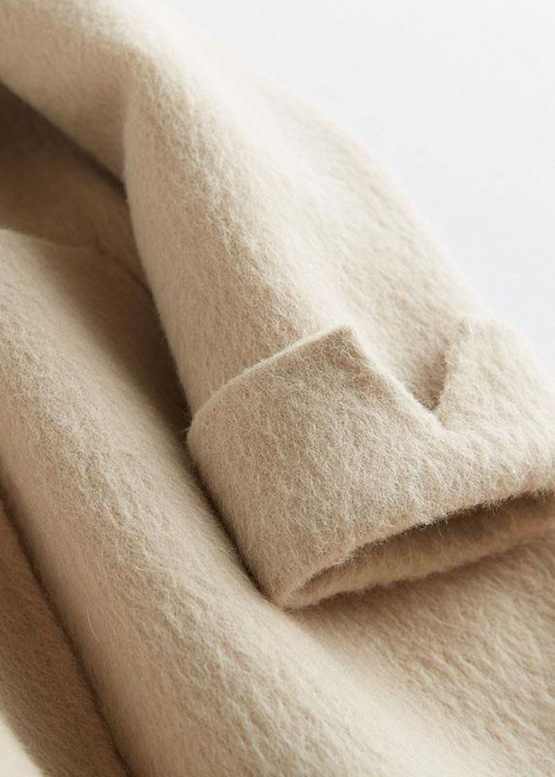 Vêtements D'extérieur De Luxe En Laine Beige Manteaux Amples Mi-longs Veste Crantée À Manches Longues - Trenchs femmes