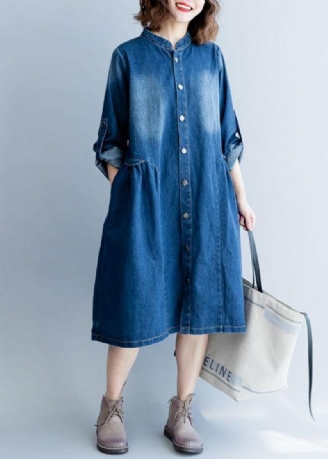 Vêtements Fins Brodés En Denim Bleu Biologique Pour Femmes Garde-robes Col Rayé D'extérieur D'automne