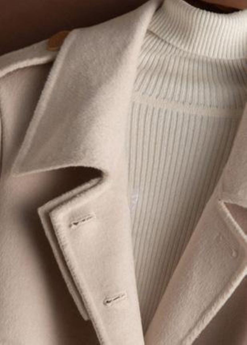 Vêtements À La Mode Beige Français Pour Femmes Armoires Manteau À Revers Avec Cravate À La Taille - Beige