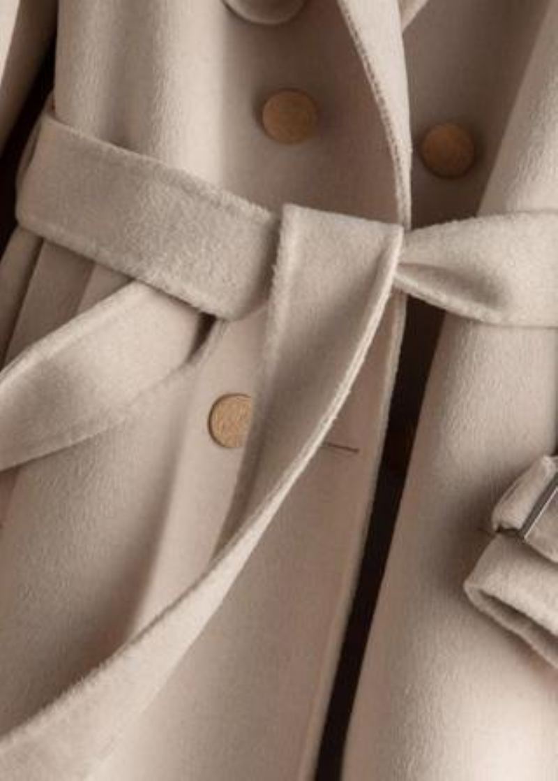 Vêtements À La Mode Beige Français Pour Femmes Armoires Manteau À Revers Avec Cravate À La Taille - Beige