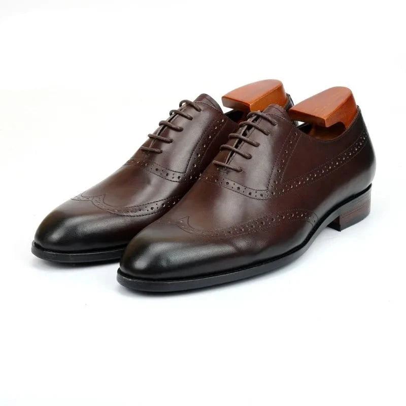 Brogue Oxford Hommes Chaussures Habillées Mariage Meilleur Homme Chaussure En Cuir Véritable À La Main Concepteur Formelles Original - Marron