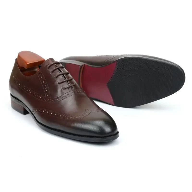 Brogue Oxford Hommes Chaussures Habillées Mariage Meilleur Homme Chaussure En Cuir Véritable À La Main Concepteur Formelles Original - Marron